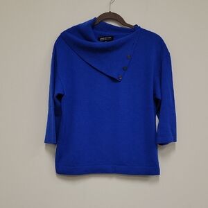 Royal Blue Cashmere Button Cowl Neck Sweater